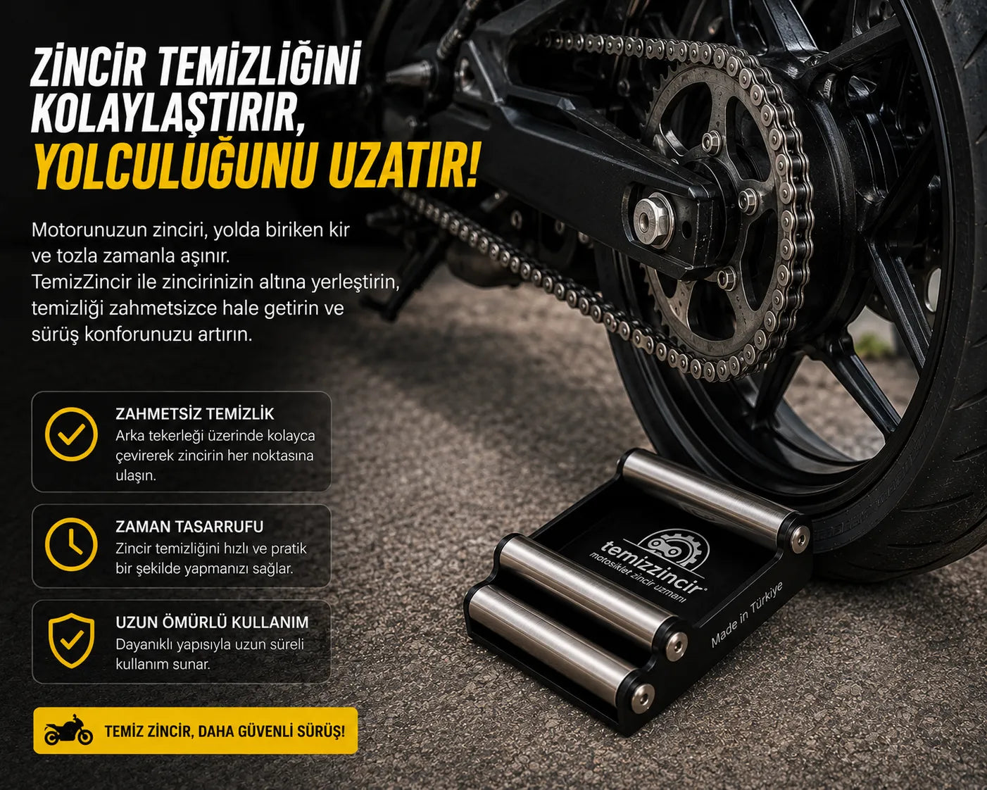 Temiz Zincir Motosiklet Bakım Sehpa Rulosu